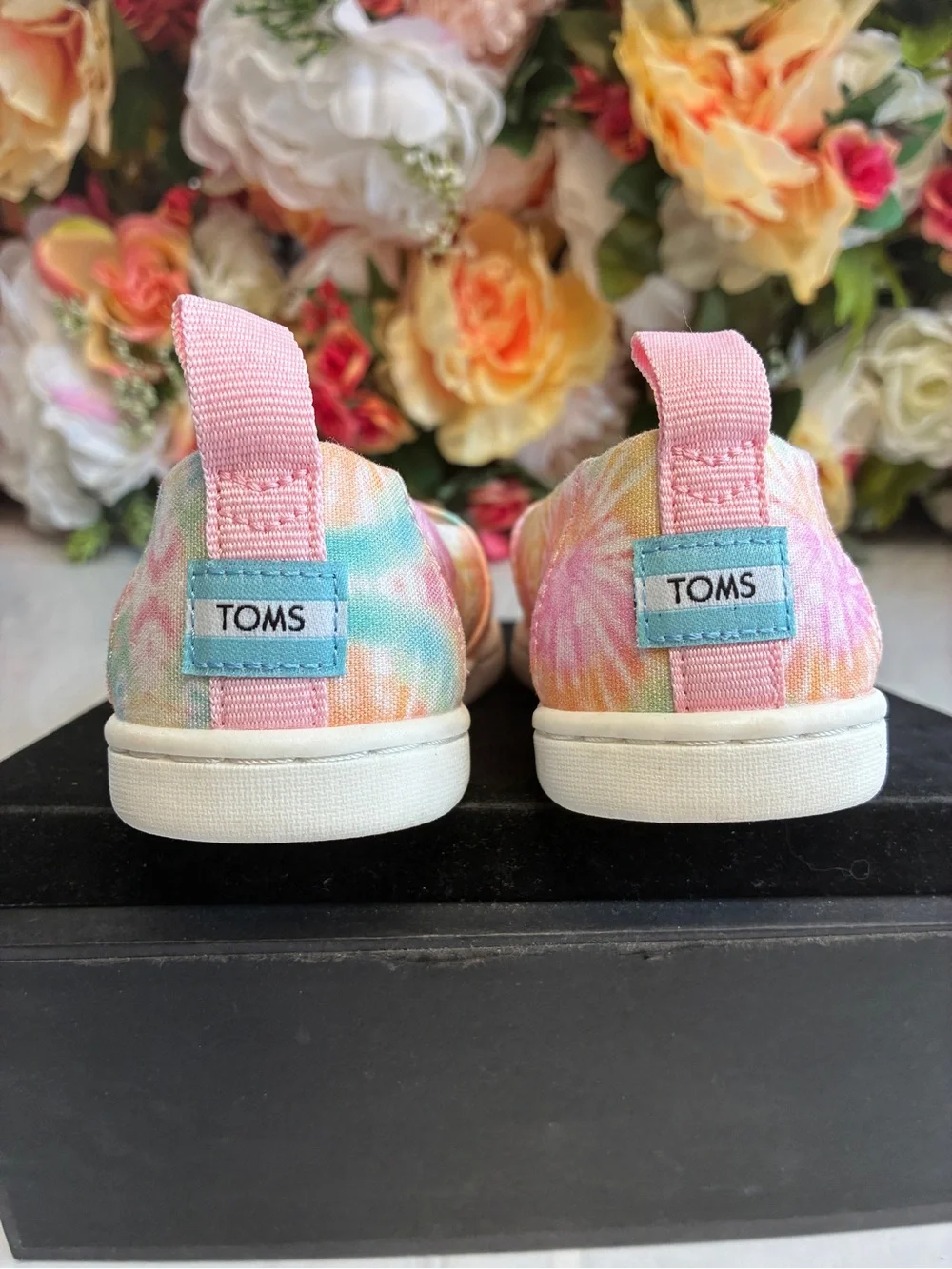 TOMS Tiny Alpargata Neon Pink Multi Tie Dye Twill Toddler Slip-On Shoes Size 9